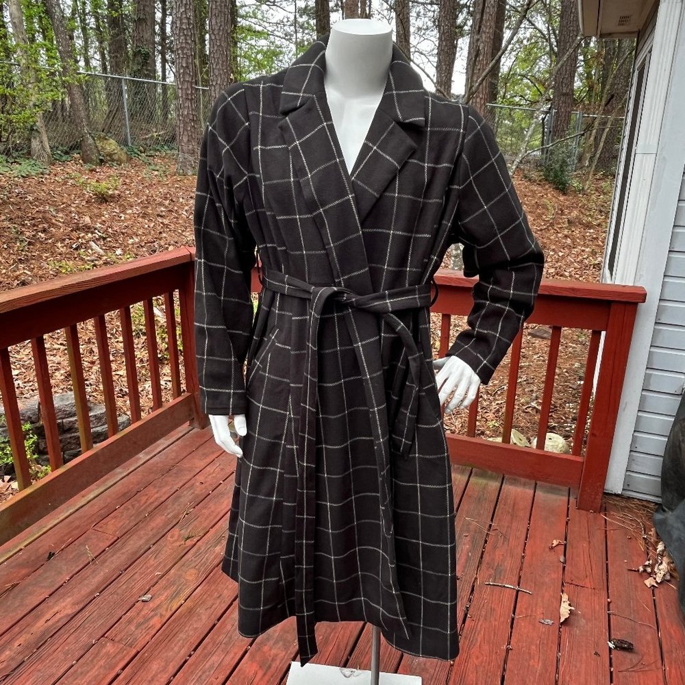 Wool Tie Waist Coat Torrid Black White Check Plaid Wool Tie Coat 3X